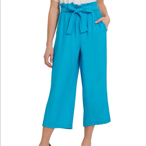 DKNY Solid Pull On Belted Wide Leg Pants - Picture 1 of 12